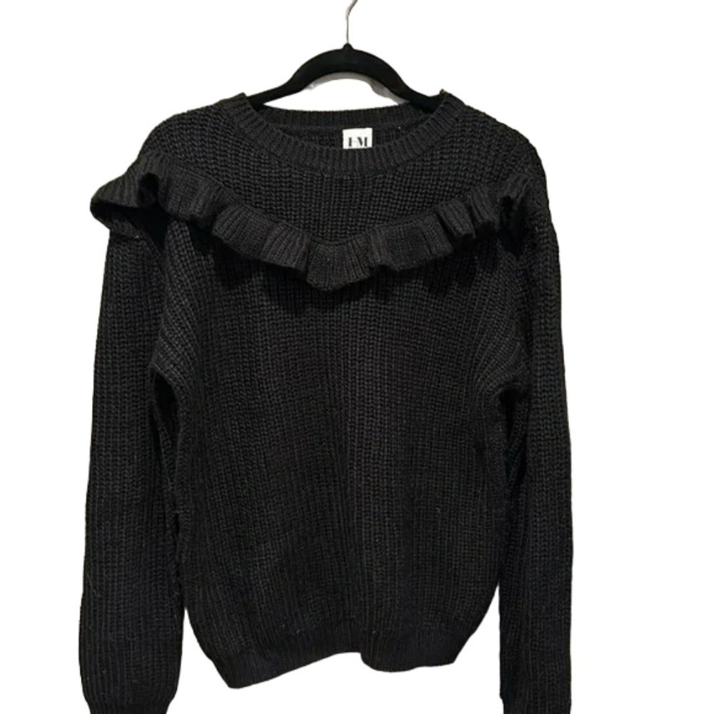 Hilary MacMillan Black Ruffle Sweater Size S - Picture 2 of 8